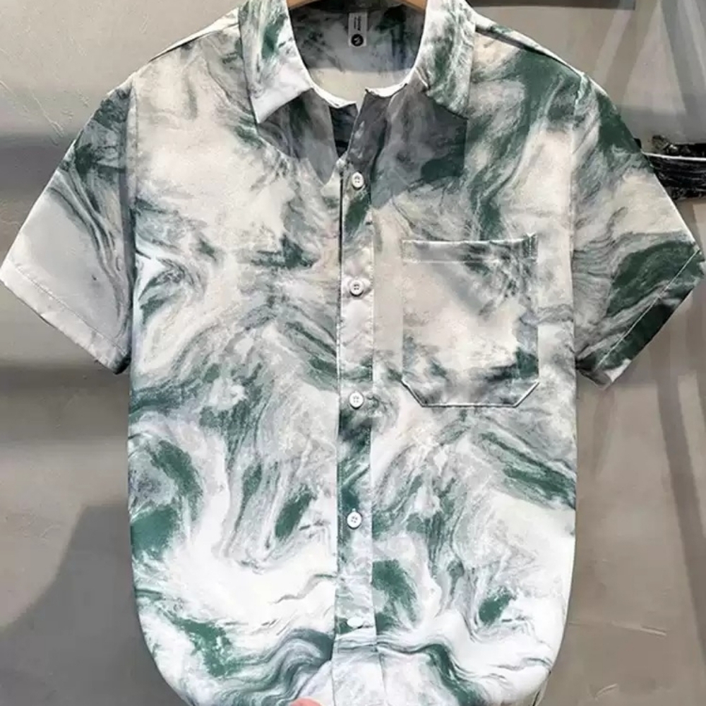 Green Marble Swirl Print Shirt